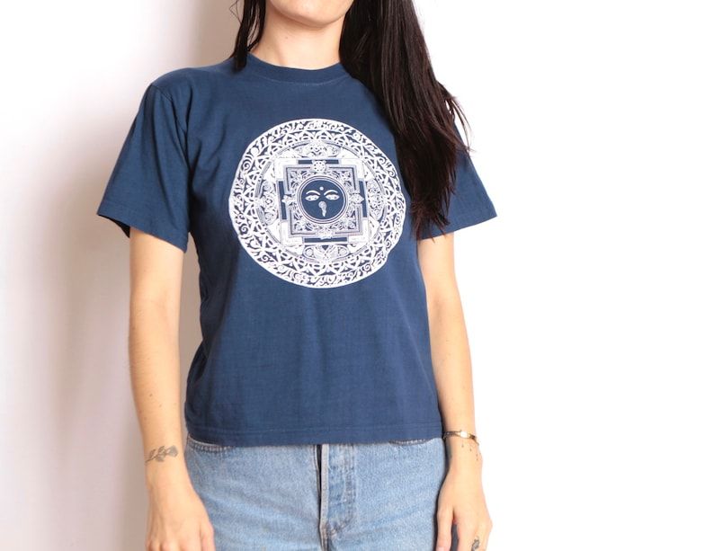 Mandala 90S Navy Blue Psychedelic Abstract Mayan Boxy T Shirt Top