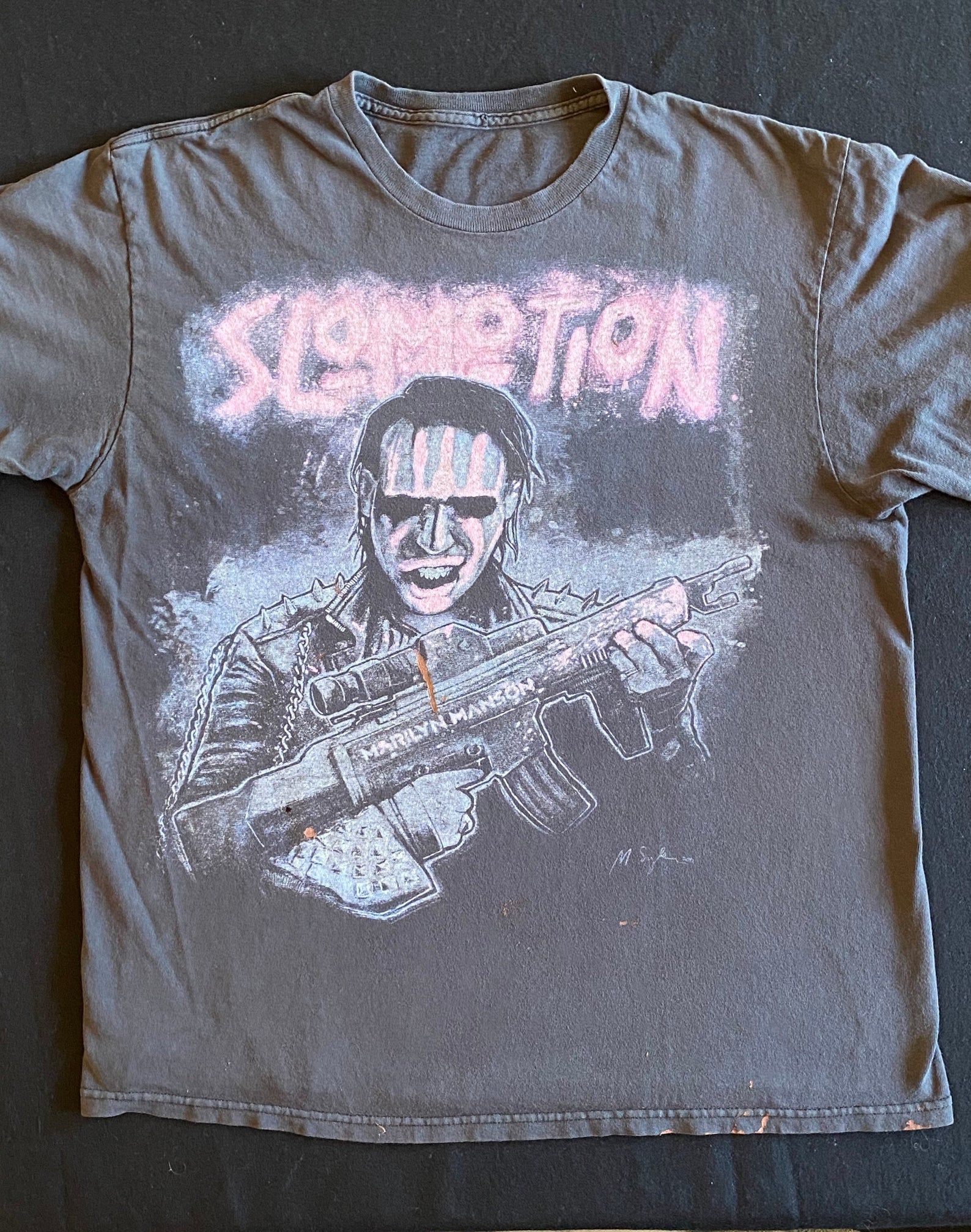 Marilyn Manson Slomotion Born Villian Studio Album Trashed Faded Gray T Shirt Portrait Image By Michal Szyksznian Rare Statet M