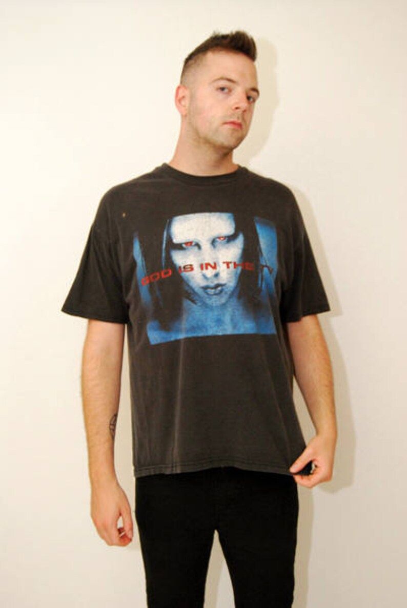 Marilyn Manson T Shirt Xl Vintage 90S God Is In The Tv Tour Band Concert 1990S Retro Black Grunge Industrial Goth Gothic Heavy Metal Rock