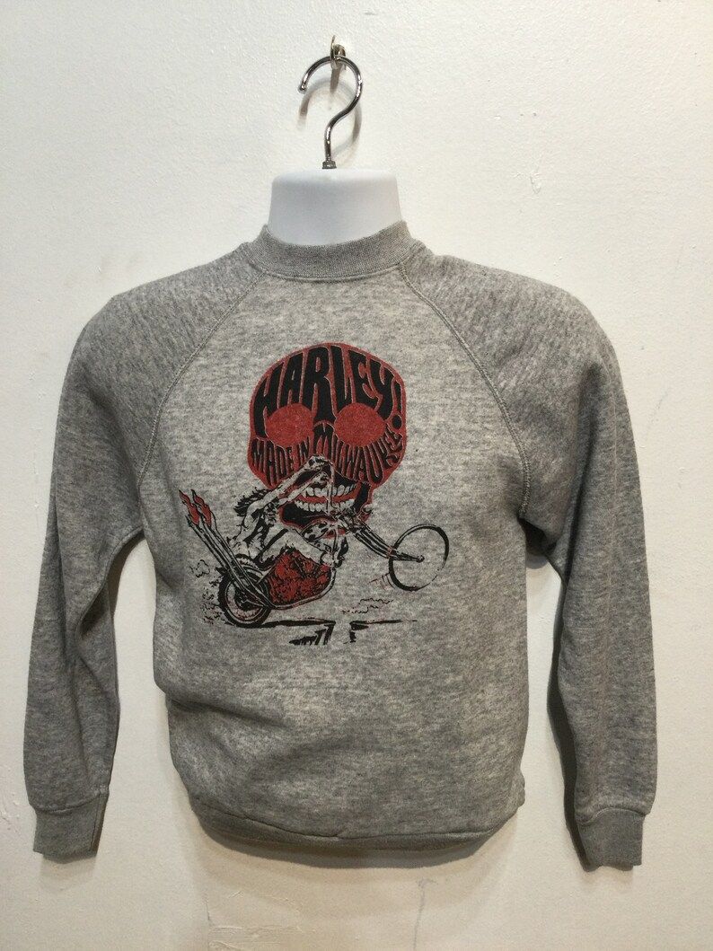 Mens Vintage Printed Sweatshirt Harley Made In Milwaukee Size Junior Large