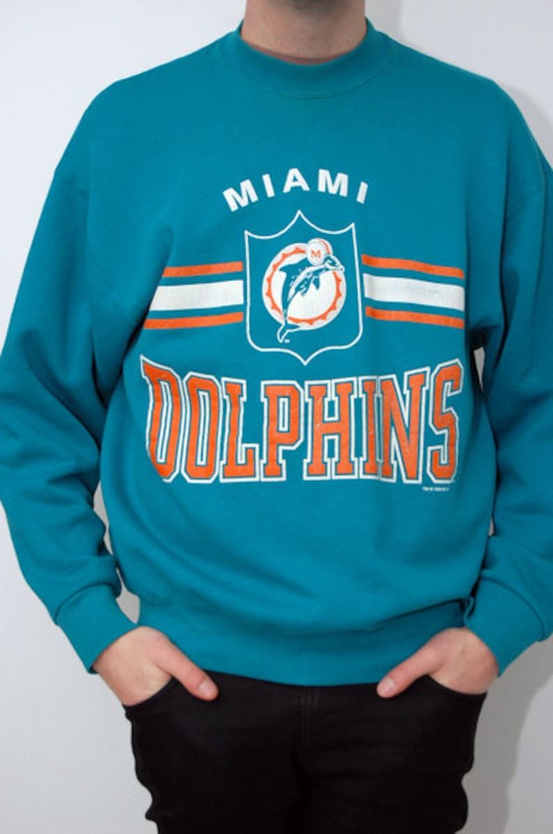 Miami Dolphins Sweatshirt Xl Green 90S Vintage Sweater Throwback Florida Fl Overen Women Unisex Slouchy Fit Loose Sportswear Hipster
