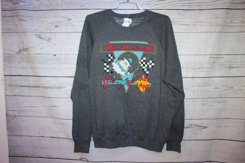 Michigan Snowmobile Vintage Pullover Retro 1980s Colorful Graphic Shirt