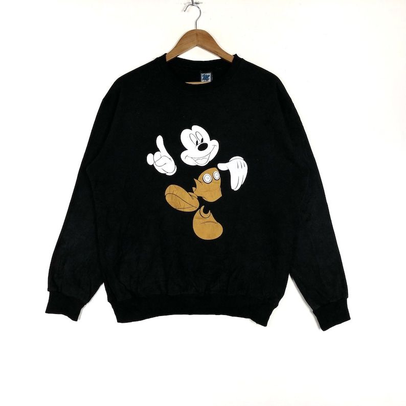 Mickey Mouse And Donald Duck Walt Disney Cartoon Character Black Crew Neck Sweatshirt Mickey Mouse Cartoon Fashion S