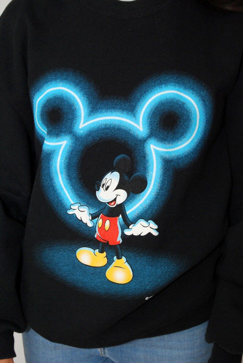 Mickey Mouse Sweatshirt L Vintage 90S Black Walt Disney Men Women Sweater Jumper Top Large Disneyland Disneyworld Land World Crewneck 1990