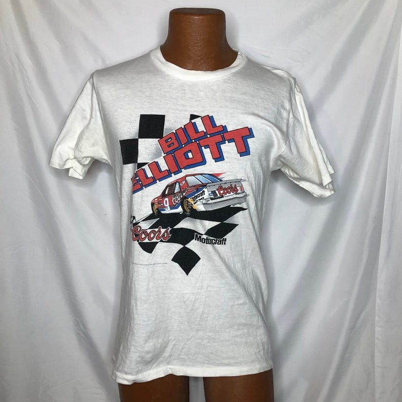 Mid 80s Bill Elliott Checkerd Flag Coors Motorcraft Ford Thunderbird Vintage Shirt