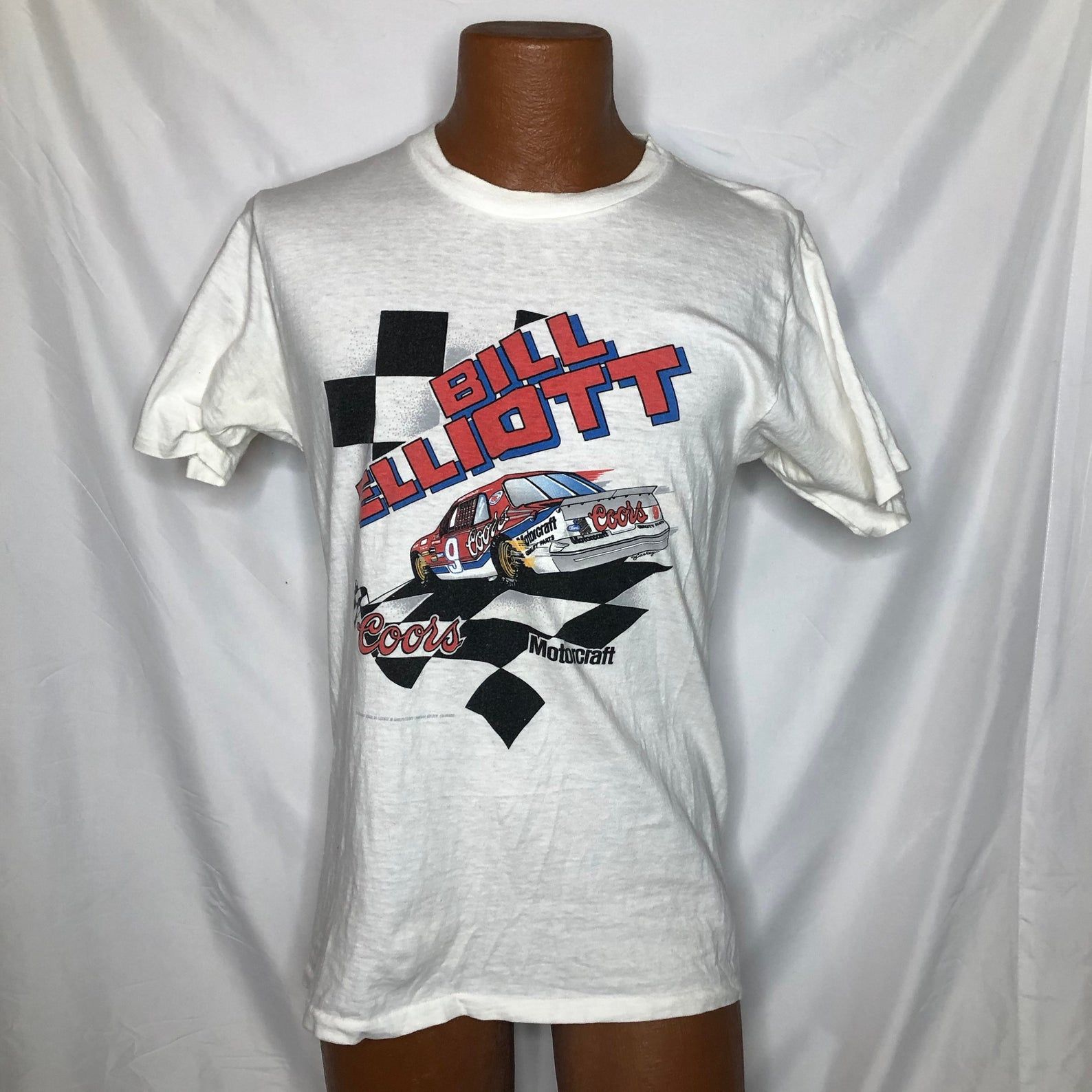 Mid-80S Bill Elliott Checkerd Flag Coors Motorcraft Ford Thunderbird Vintage T-Shirt