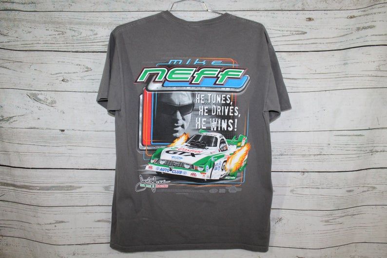 Mike Neff John Force Racing Hot Rod NHRA Double Sided Large Graphic Shirt