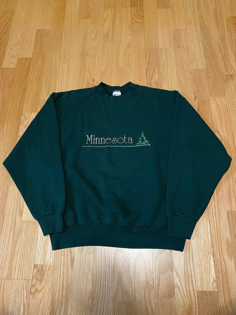 Minnesota Embroidered Dark Green Crew Neck Sweatshirt