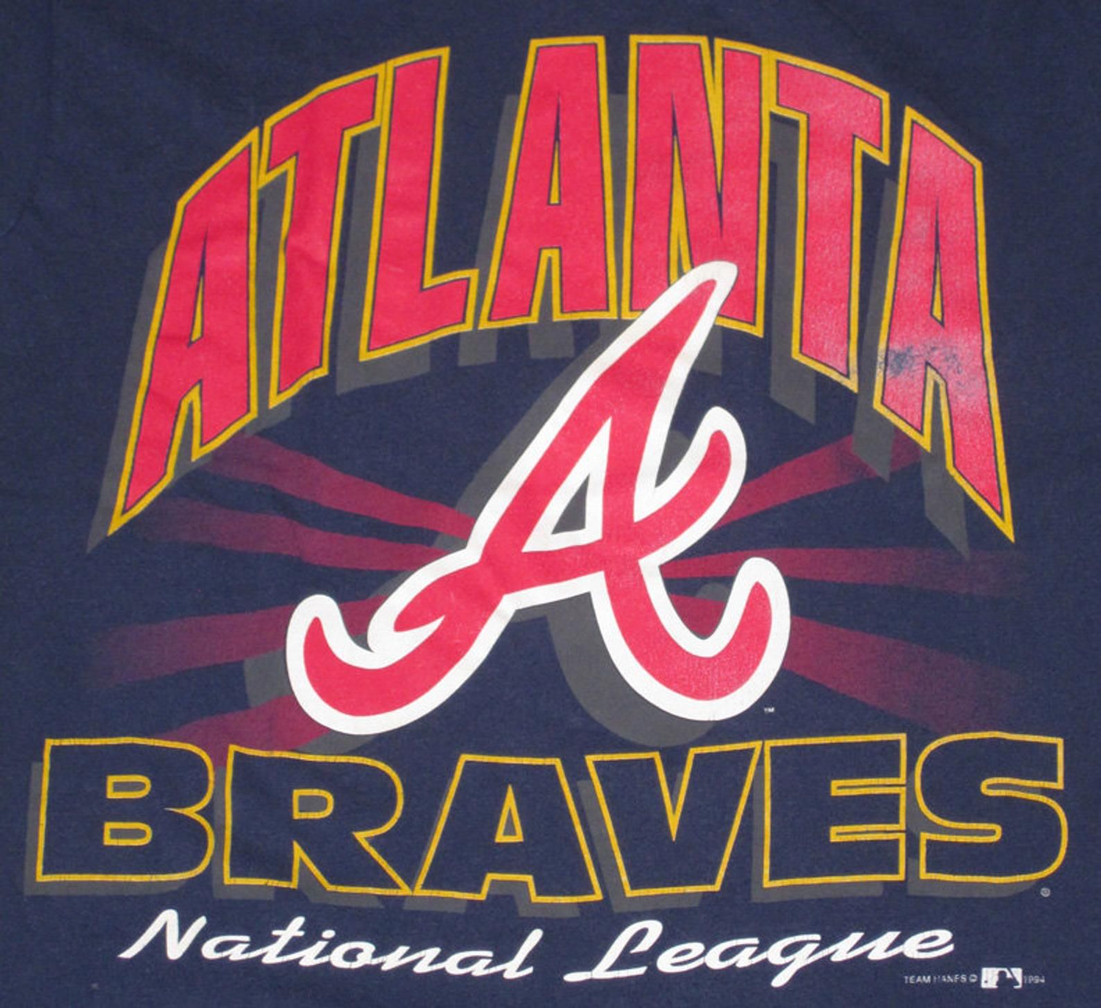 Mlb In The Atl - Vintage 1994 Atlanta Braves Major League Baseball T-Shirt - National League - Not Screen Stars