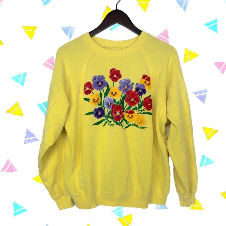 Morning Sun Vintage 90S Yellow Colorful Floral Sweatshirt