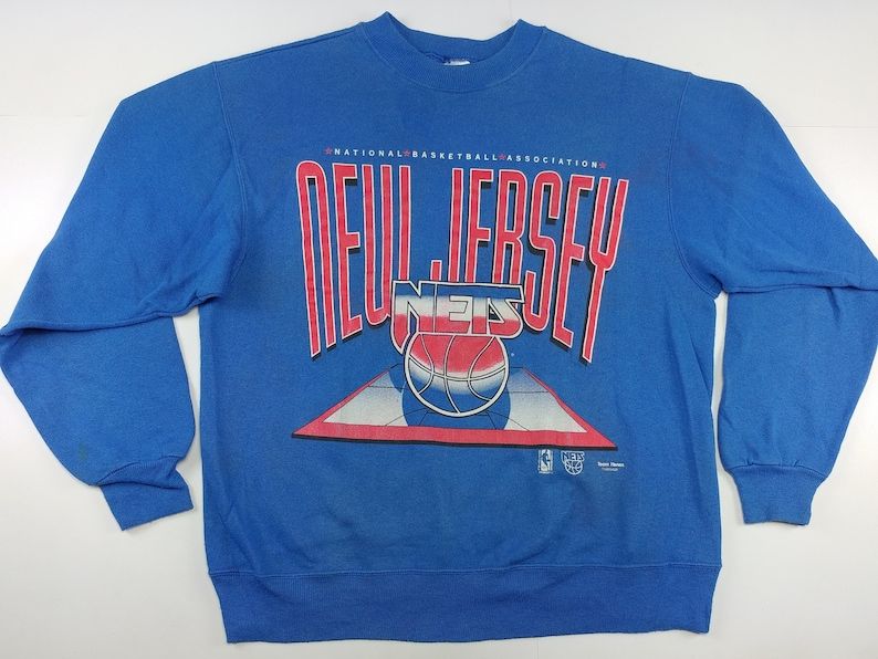 Nba New Jersey Nets Sweatshirt Vintage Team Hanes Basketball Jacket Brooklyn Nets 90S Hip Hop Clothing 1990S Large