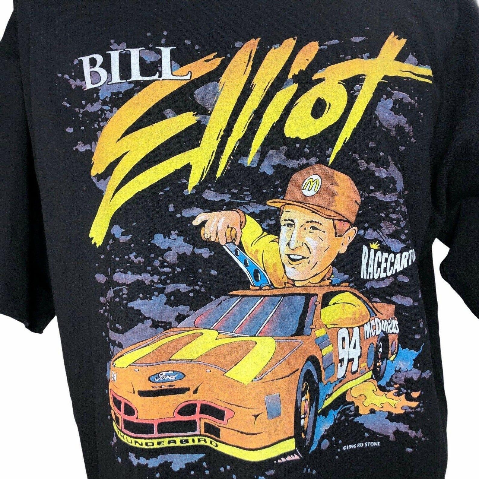New 1996 Bill Elliott T Shirt Nascar Mcdonald Race Cartoons Thunderbird Vtg