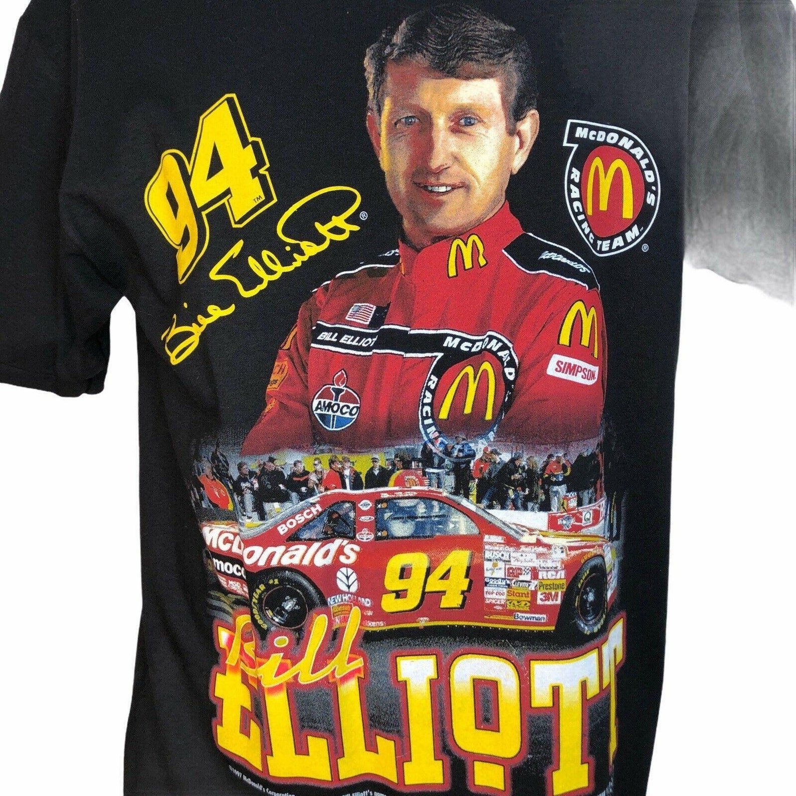 New 1997 Bill Elliott T Shirt Nascar Mcdonald L All Over Single Stitch Vtg