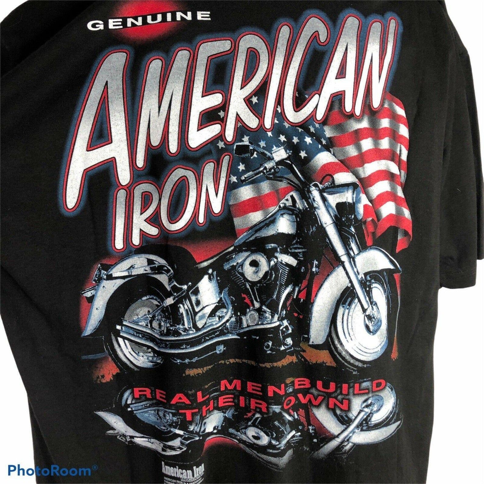 New American Iron Motorcycle T Shirt American Flag Real Build Their Own