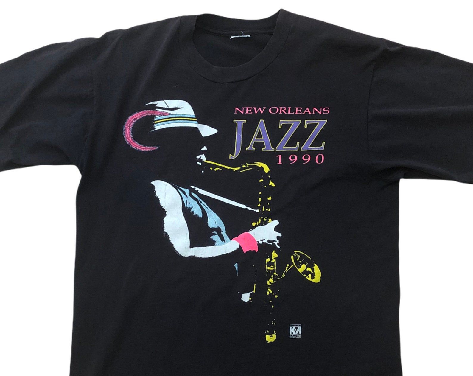 New Orleans Jazz Festival Vintage 1990 Saxophone Player Parker Coltrane Band 90S Neon Graphic Tourist Usa Single Stitch Black T-Shirt
