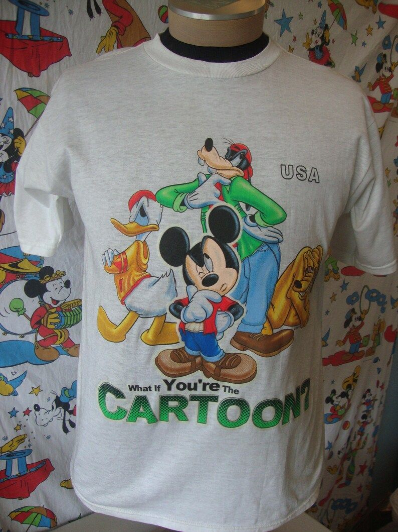 New Vintage 90S Walt Disney World Nwt Mickey Mouse Goofy Donald Duck Pluto Cartoon T Shirt Adult
