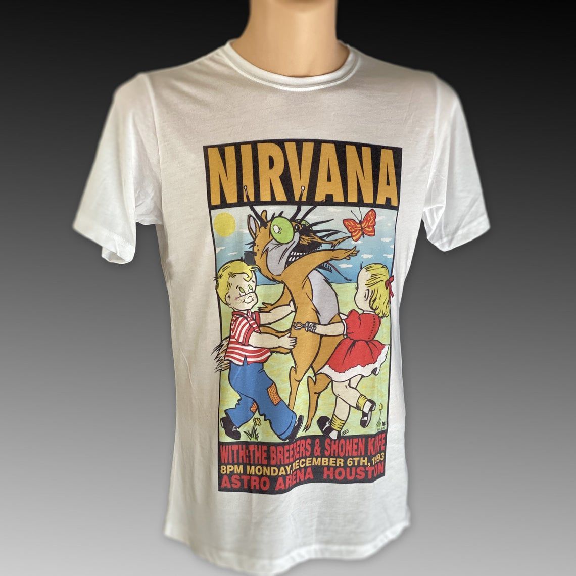 Nirvana Band Concert Shirt Live in Houston with The Breeders Kurt Cobain Rare Kozik Vintage Retro 90's Grunge Seattle nirvana band concert shirt live in houston with the breeders kurt cobain rare kozik vintage retro 90s grunge seattle kph9b