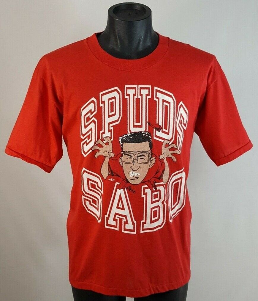 Nos Vtg 80S Cincinnati Reds Shirt Mlb Baseball Spuds Sabo Caricature Tee