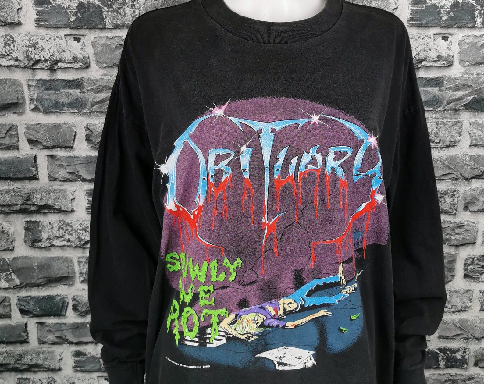 Obituary 1990 Vintage Longsleeve Shirt Slowly We Rot / Mega Rare / Blue Grape Tag obituary 1990 vintage longsleeve shirt slowly we rot mega rare blue grape tag pvkoz