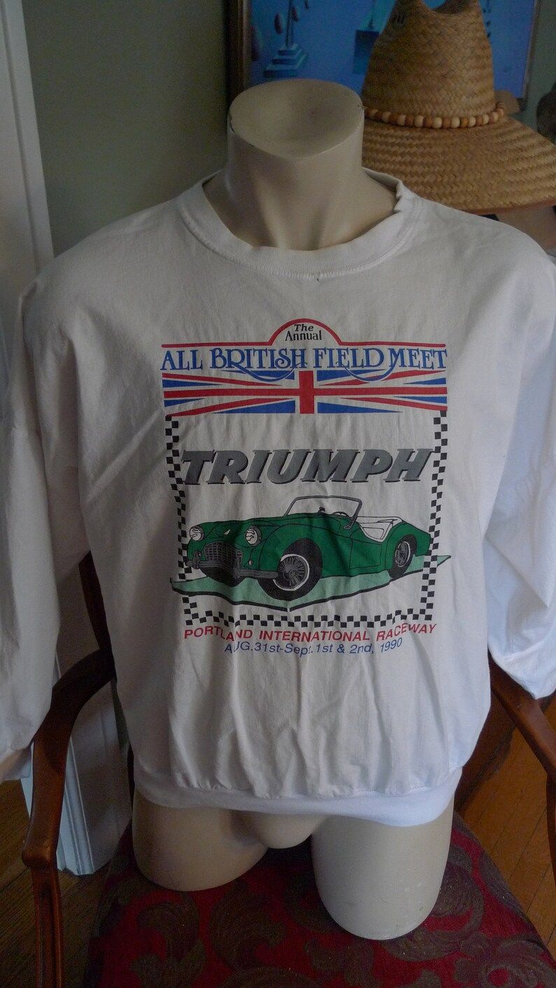 Old Stock 1990 Triumph All British Field Meet Portland Oregon Sweatshirt Single Sided Deadstock Unworn old stock 1990 triumph all british field meet portland oregon sweatshirt single sided deadstock unworn