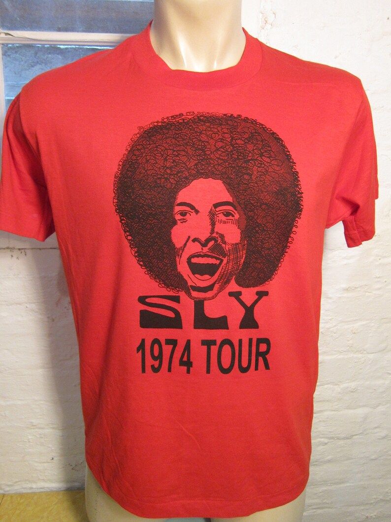 Old Stock Dated 1974 Sly Stone Shirt Deadstock Unworn Mint Single Sided Screen Stars