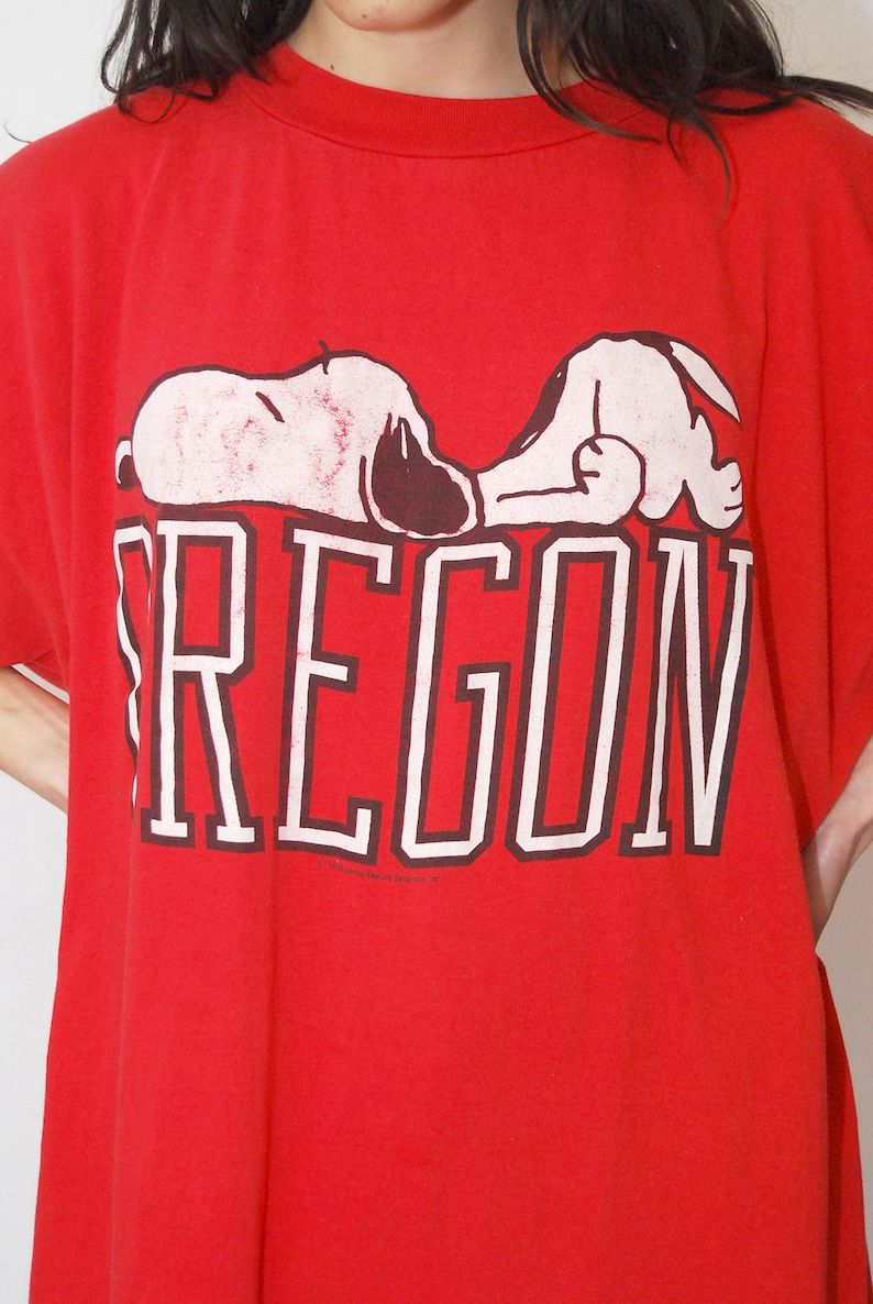 Oregon Snoopy T Shirt Vintage 80S Red Peanuts Portland Pdx Pnw Pacific Northwest Pajama Pj Long Tall Men Women Baggy Oversize Charlie Brown