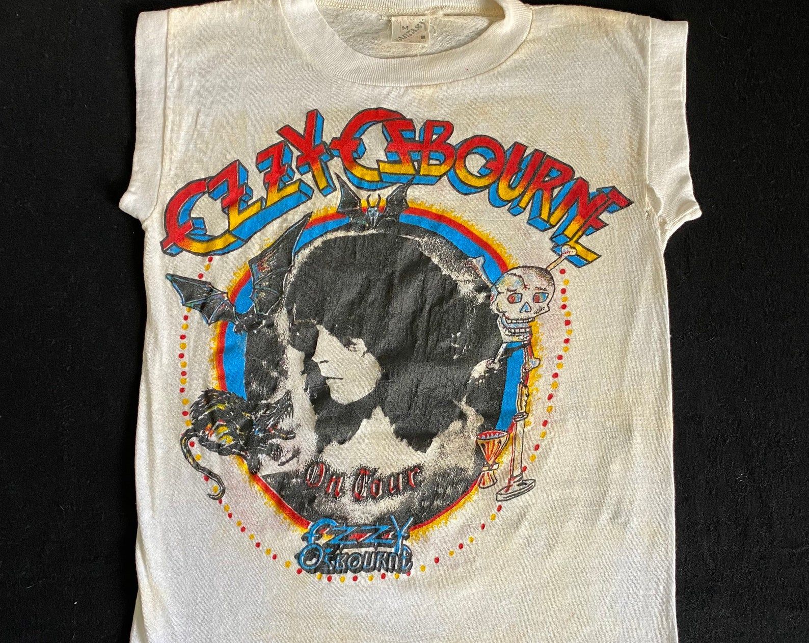 Ozzie Osbourne On Tour Outragious Rare Double Sided Sleeveless T Shirt Tank Beat To Hell Paper Thin Parking Lot Bootleg S