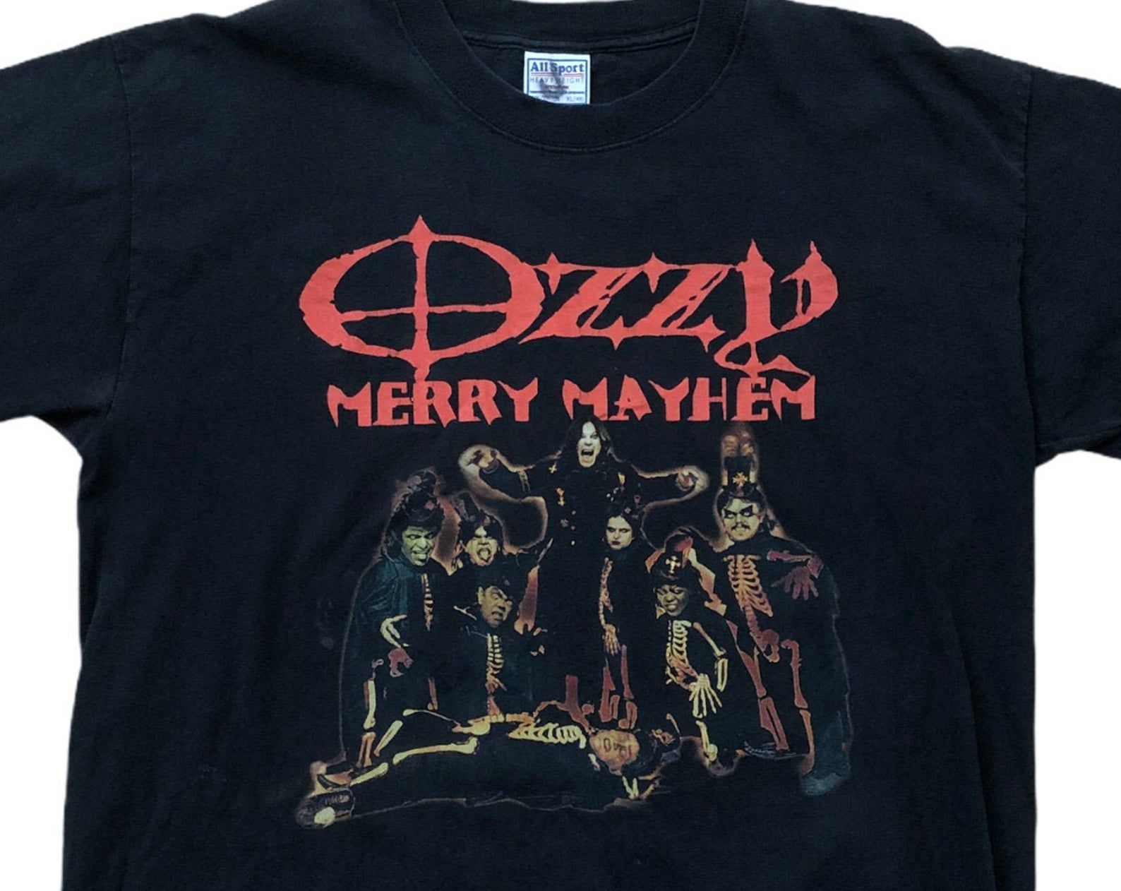 Ozzy Osbourne Merry Mayhem Vintage Band Tour Concert 2001 Y2K Rock Metal Sabbath Halloween Single Stitch Usa All Sport Black T-Shirt