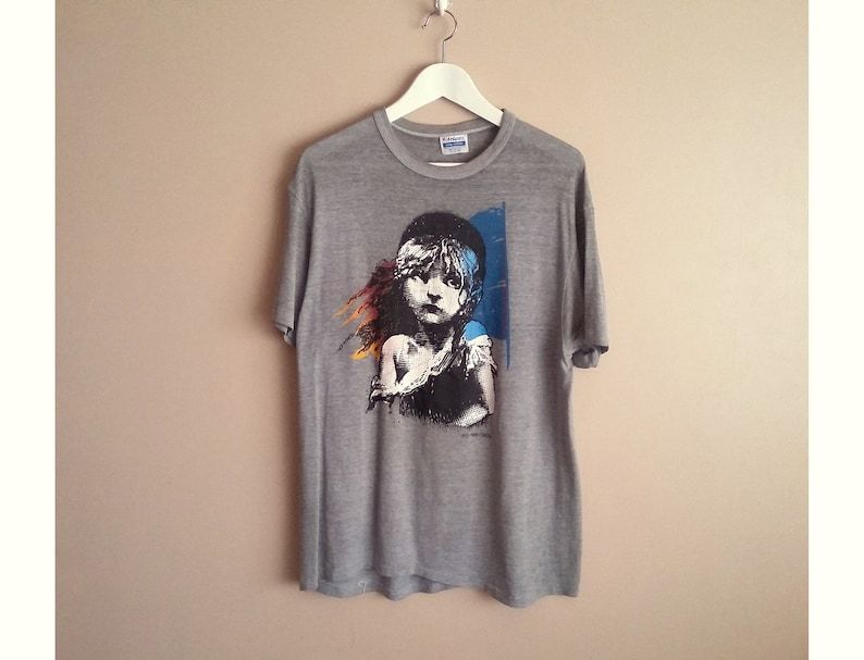 Paper Thin Vintage 80S Unisex Les Miserables Grey T Shirt Grey Distressed Victor Hugo Holes 1986 Hanes Well Worn Broadway