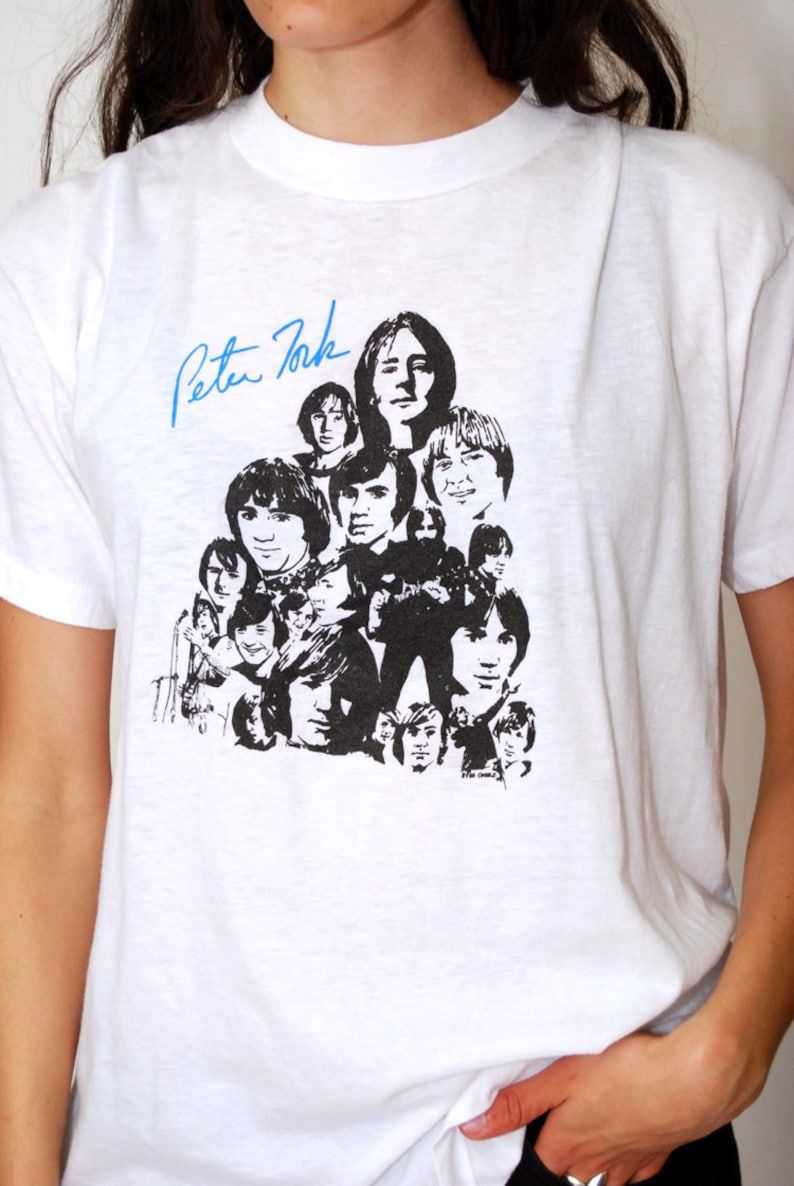 Peter Tork T Shirt L Vintage 70S The Monkees Men Women White Large Top Short Sleeve Psychedelic Rock N Roll Band Tour Concert Pop Folk