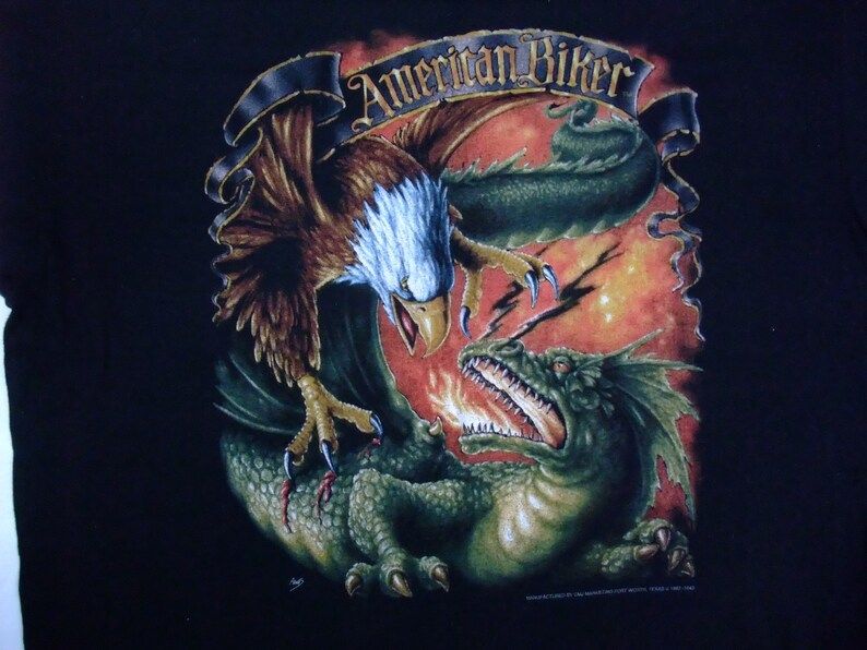 Ping Shirt American Biker 3D Emblem Fort Worth 1992 Black Xl Made In Usa American Eagle Vs Japanese Dragon
