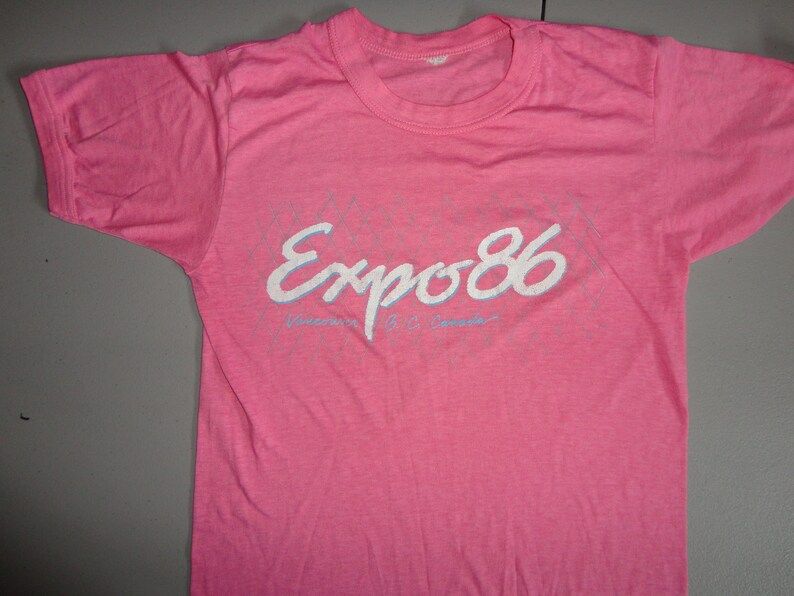 Pink Vintage 80S Expo 86 Expo86 Vancouver Canada Vacation Tourist T Shirt Fits Adult S Nice