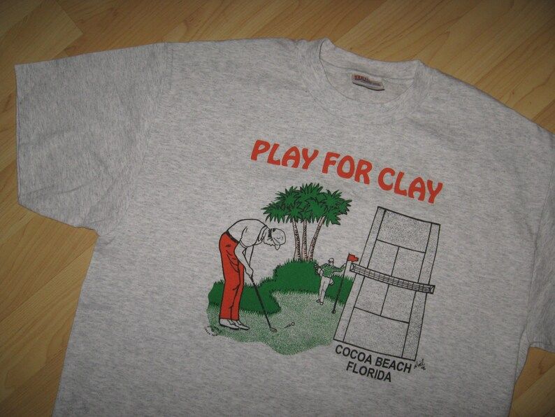 Play For Clay Tee Vintage 1996 Golf Tennis Cocoa Beach Florida Usa T Shirt Lrg