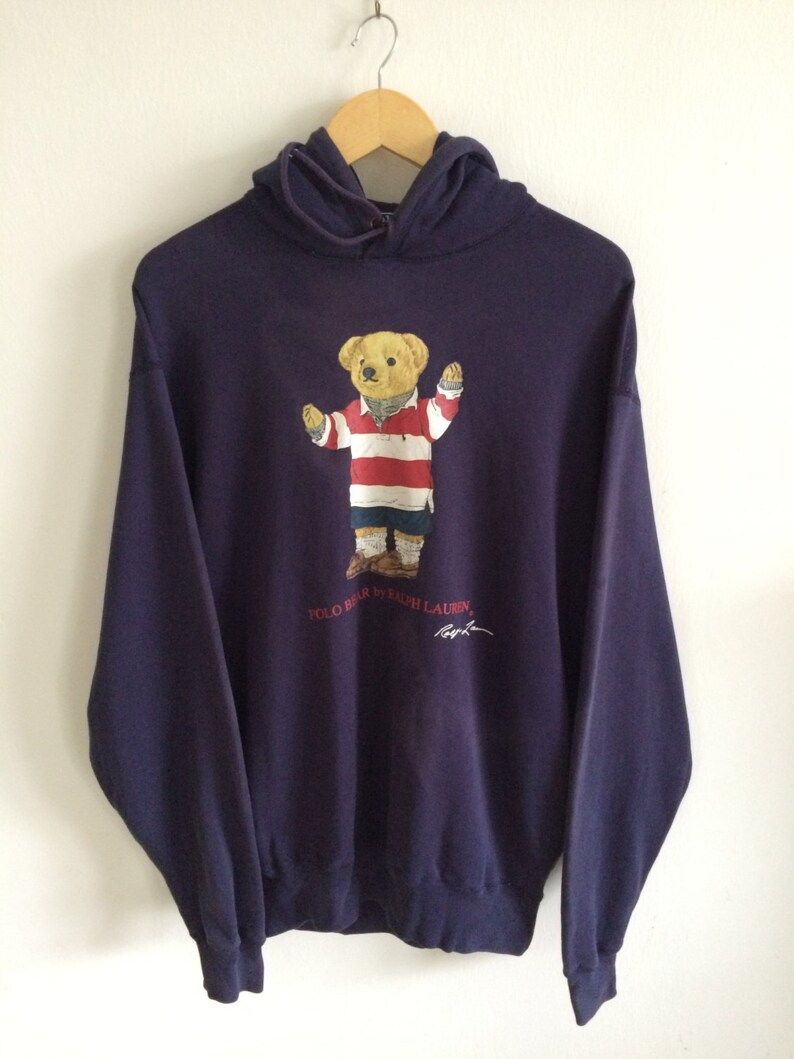Polo Bear Hooded Vintage Polo Ralph Lauren Bear Sport Hip Hop Stadium 92 P Wing Polo Snow Beach Hooded Hoodies Rare
