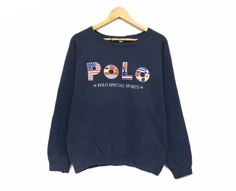 Polo Special Sports Crewneck Sweatshirt Jumper Big Print Flags Style Spell Out Logo Pullover