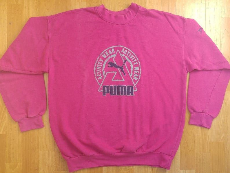 Puma Sweatshirt Vintage Pink Basketball Jersey 90S Hip Hop Clothing 1990S Gangta Rap Old School Streetwear Cotton Shirt