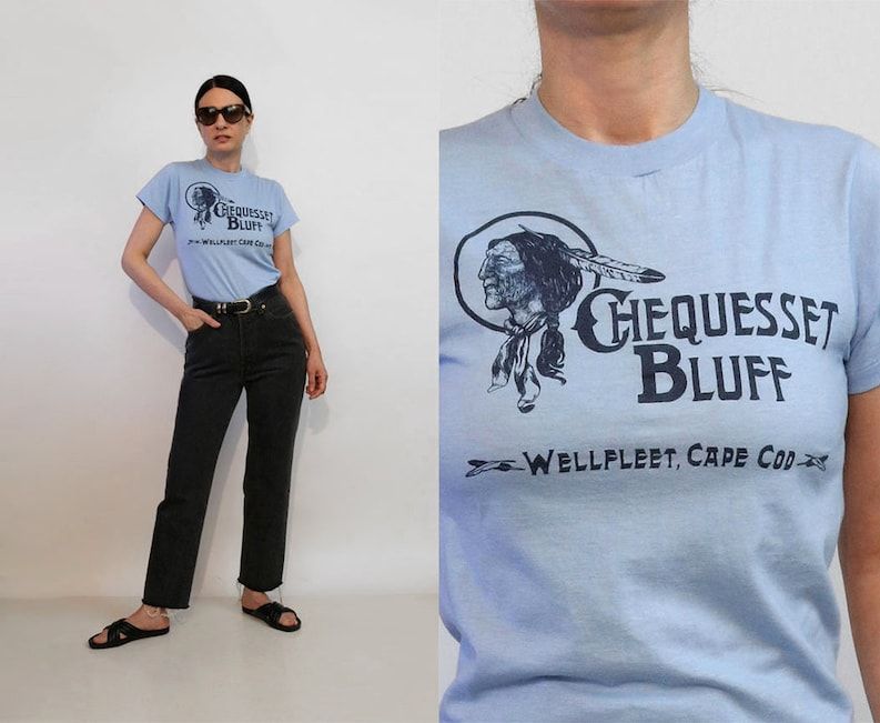 R E S E R V E D 70S Indian Chequesset Bluff T Shirtvintage 1970S Blue Black Native Indian Wellfleet Cape Cod T Shirtnative Indian Tee