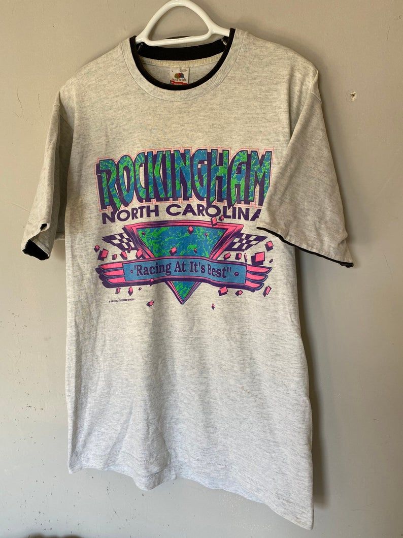 Racing North Carolina Neon Graphic Print  Motor Sports  Speed Way Promo 80s 90s Shirt