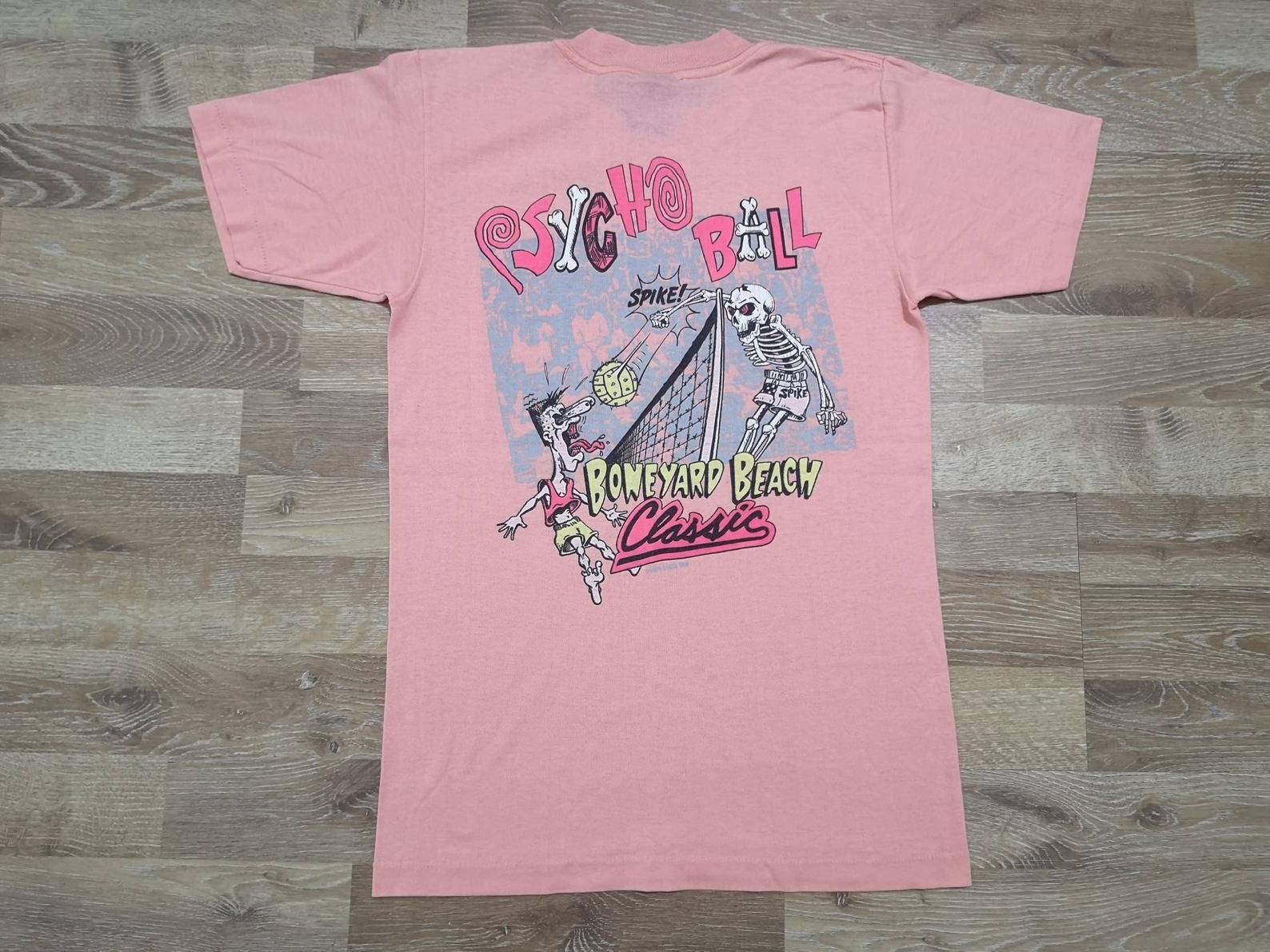 Rare! True Vintage Og 80'S Ocean Pacific Psycho Ball Boneyard Beach Classic Spike 1988 Promo T Shirt Back Hit Xs Pushead Vibe Graphic
