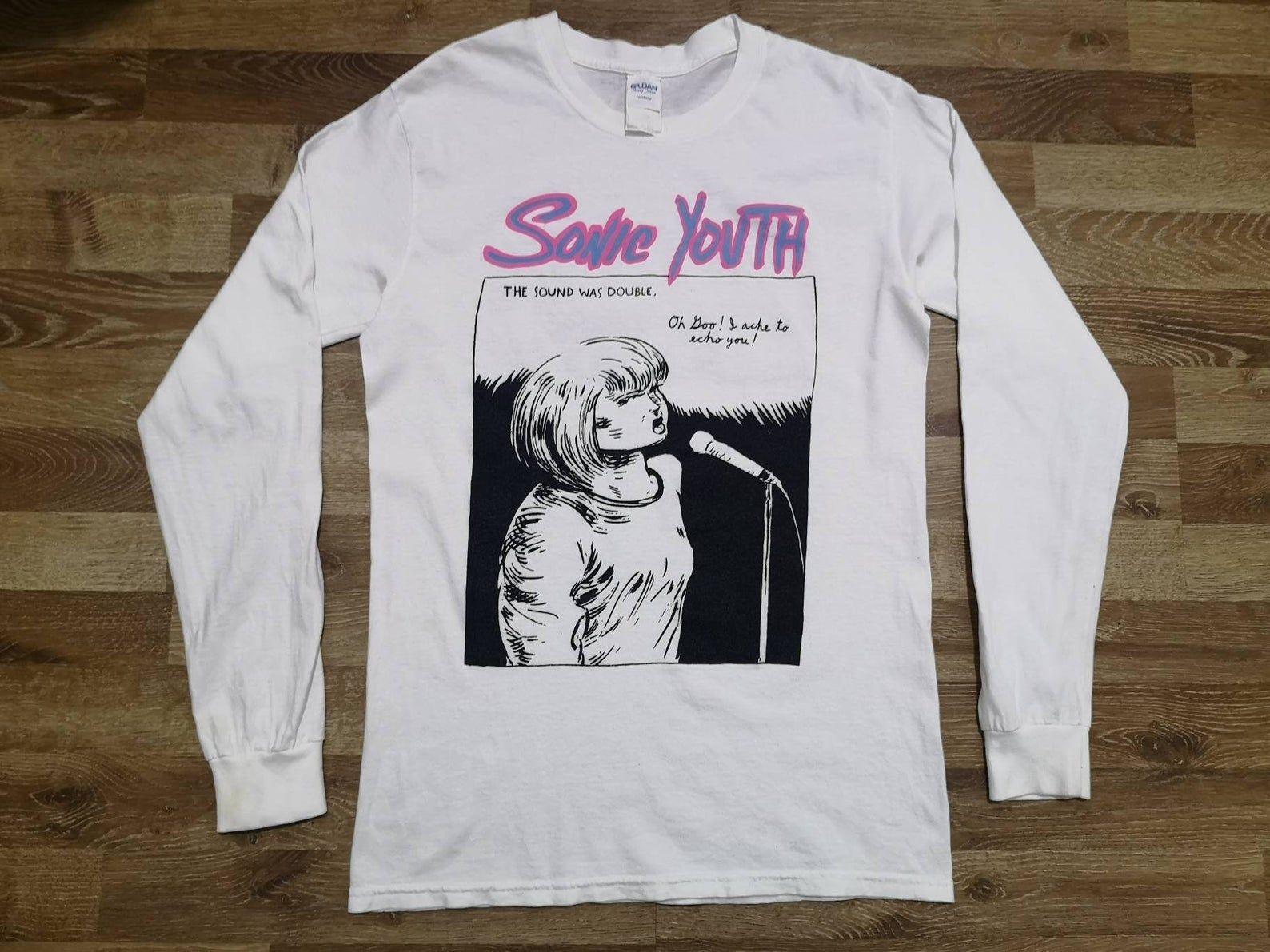 Rare! Vintage 2000'S American Alternative Rock Band Sonic Kim Gordon Goo Promo T Shirt Raymond Pettibon Artwork Back