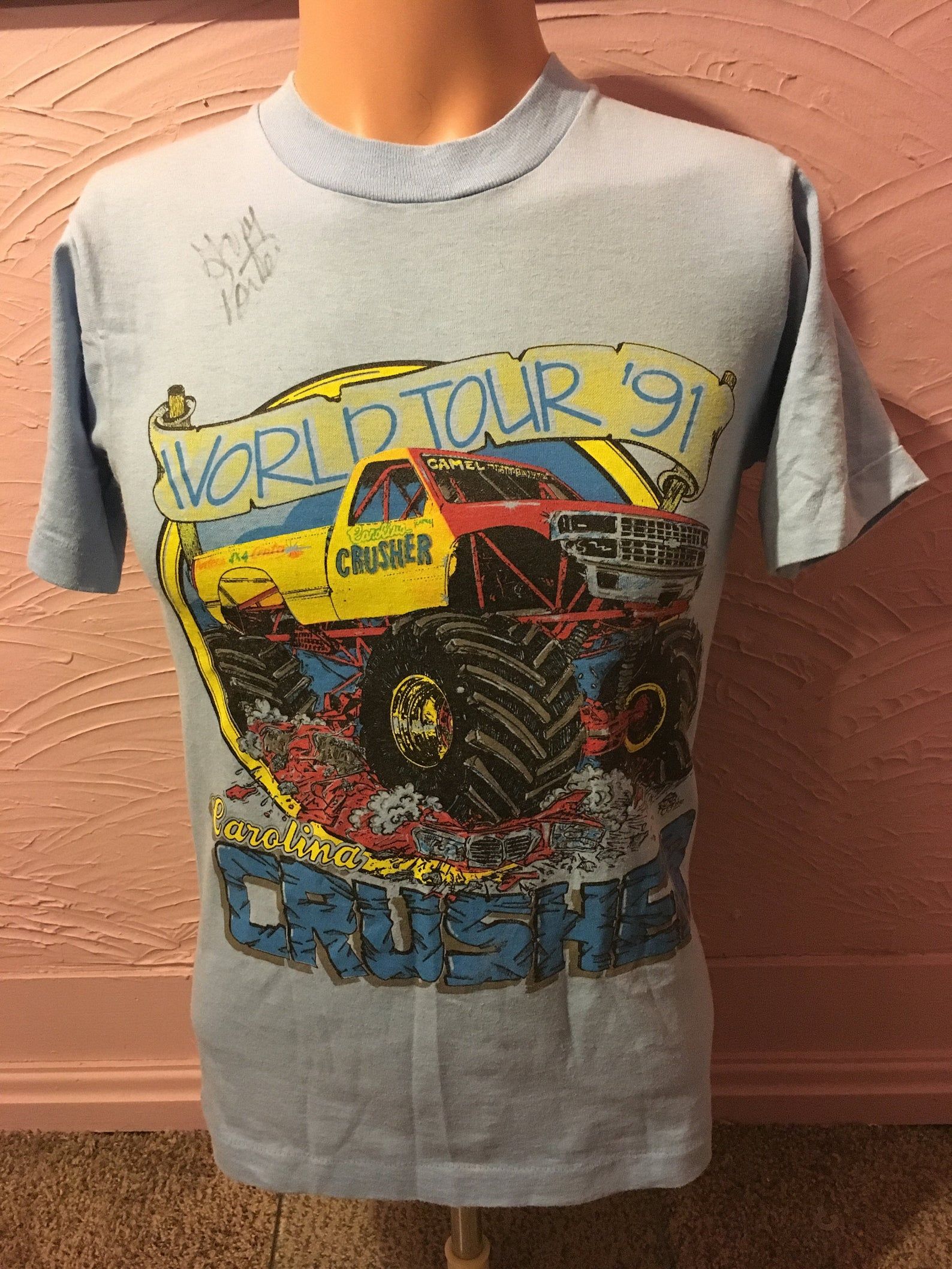 Rare Carolina Monster Truck World Tour '91 T-Shirt S Vintage Autographed