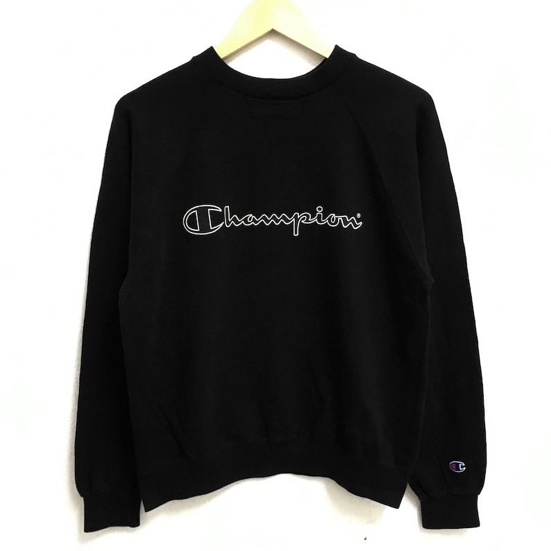 Rare Champion Big Logo Spellout Crew Neck Black Colour Sweatshirts Hip Hop Swag M Size