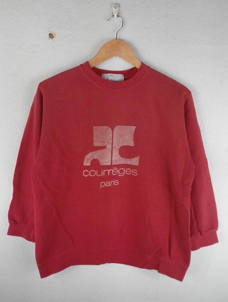 Rare Courreges Paris Big Logo Crew Neck Red Color Sweatshirts Hip Hop Swag M Size