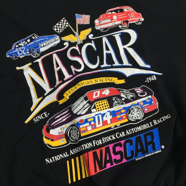 Rare Deadstock Vintage 80S Nascar Black Jerzees Pullover Graphic Crewneck Race Racing Sweatshirt