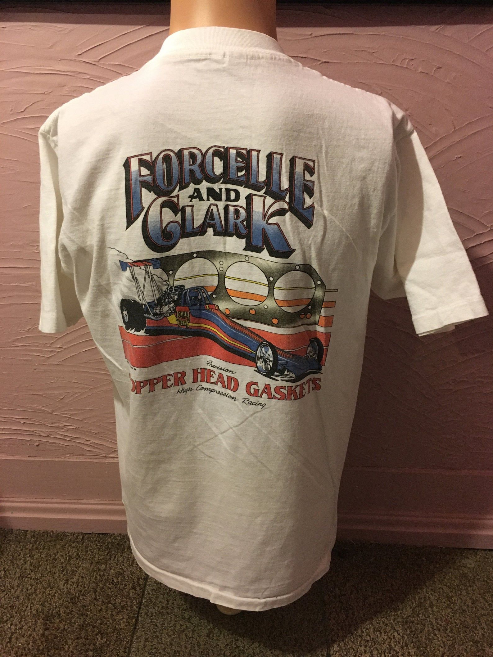 Rare Forcelle Clark Drag Racing Gaskets T-Shirt L 80'S