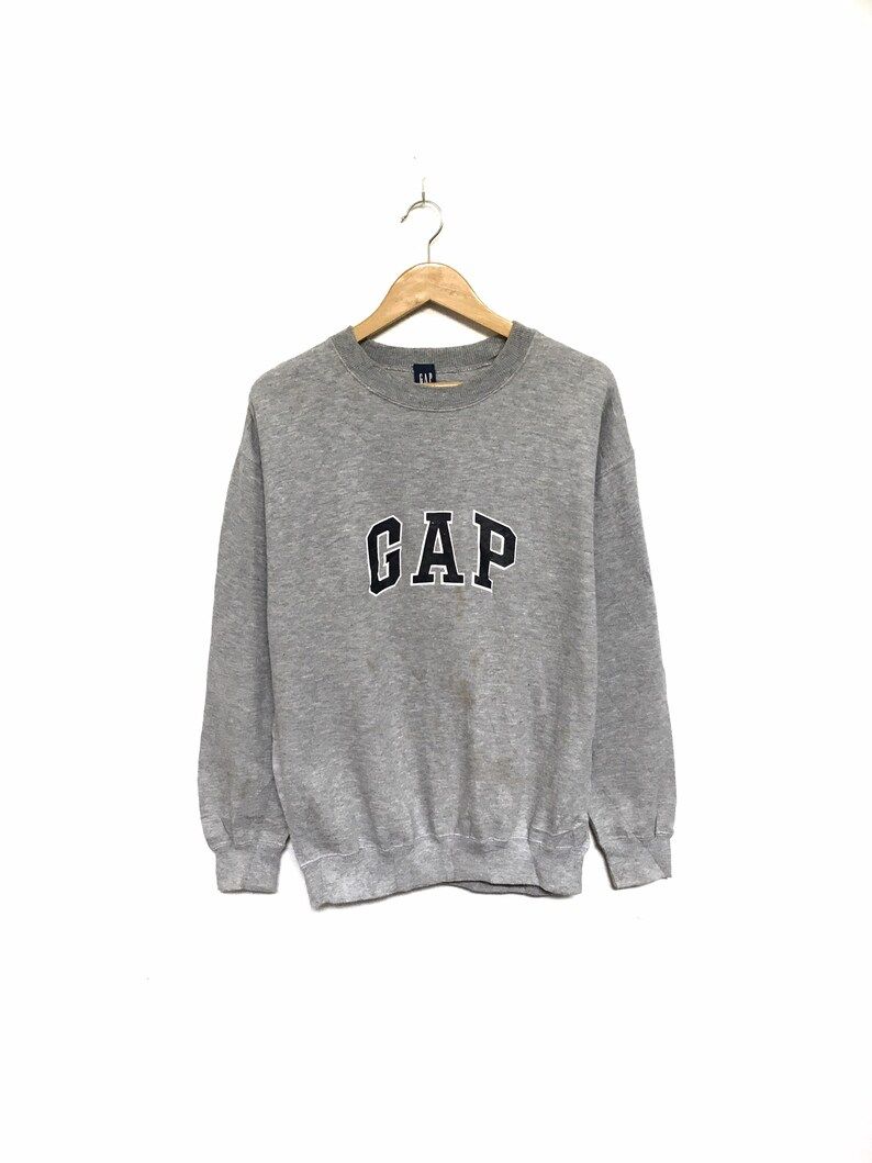 Rare Gap Big Logo Embroidery Spellout Crewneck Sweatshirt Jumper Sweater Pullover Vintage 90S Style Fashionarge