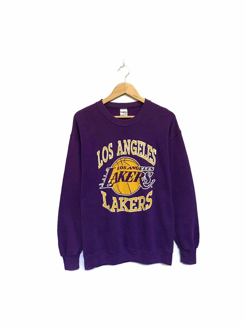 Rare Lakers Los Angeles Dodgers Basketball Nba Vintage 90S Big Logo Spellout Crewneck Sweatshirt Jumper Pullover Sportswear