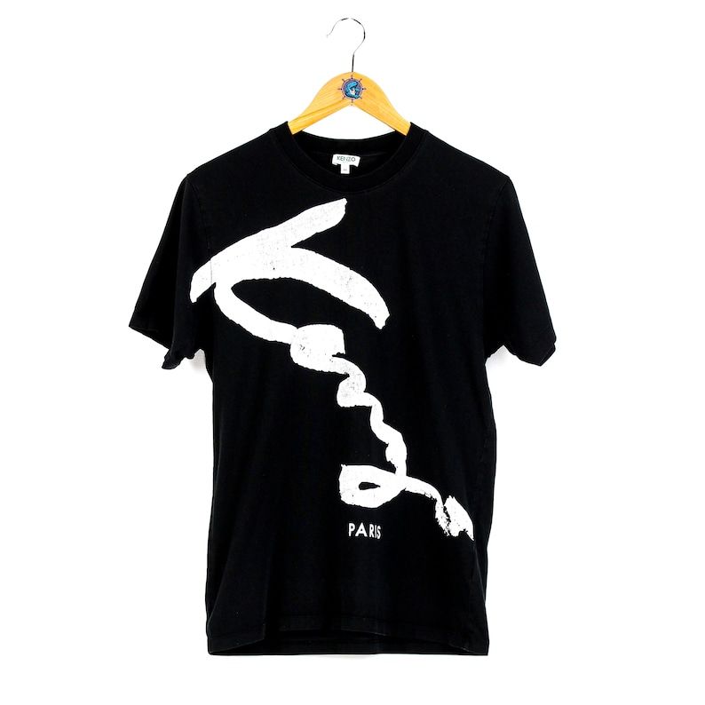 Rare Mens Kenzo Signature Paris Black White Big Logo T Shirt Rare Tee Made In Portugal