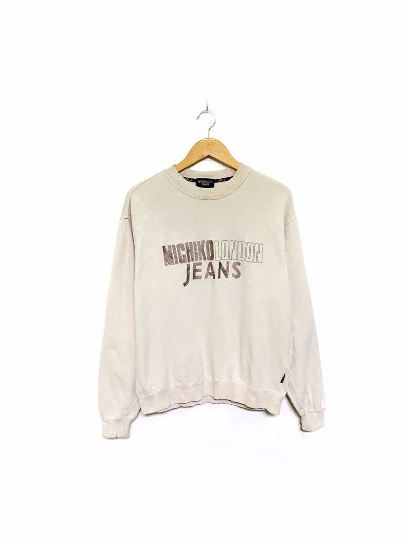 Rare Michiko London Jeans 90S Vintage Big Logo Embroidery Spellout Crewneck Sweatshirt Jumper Pullover London Style Fashion