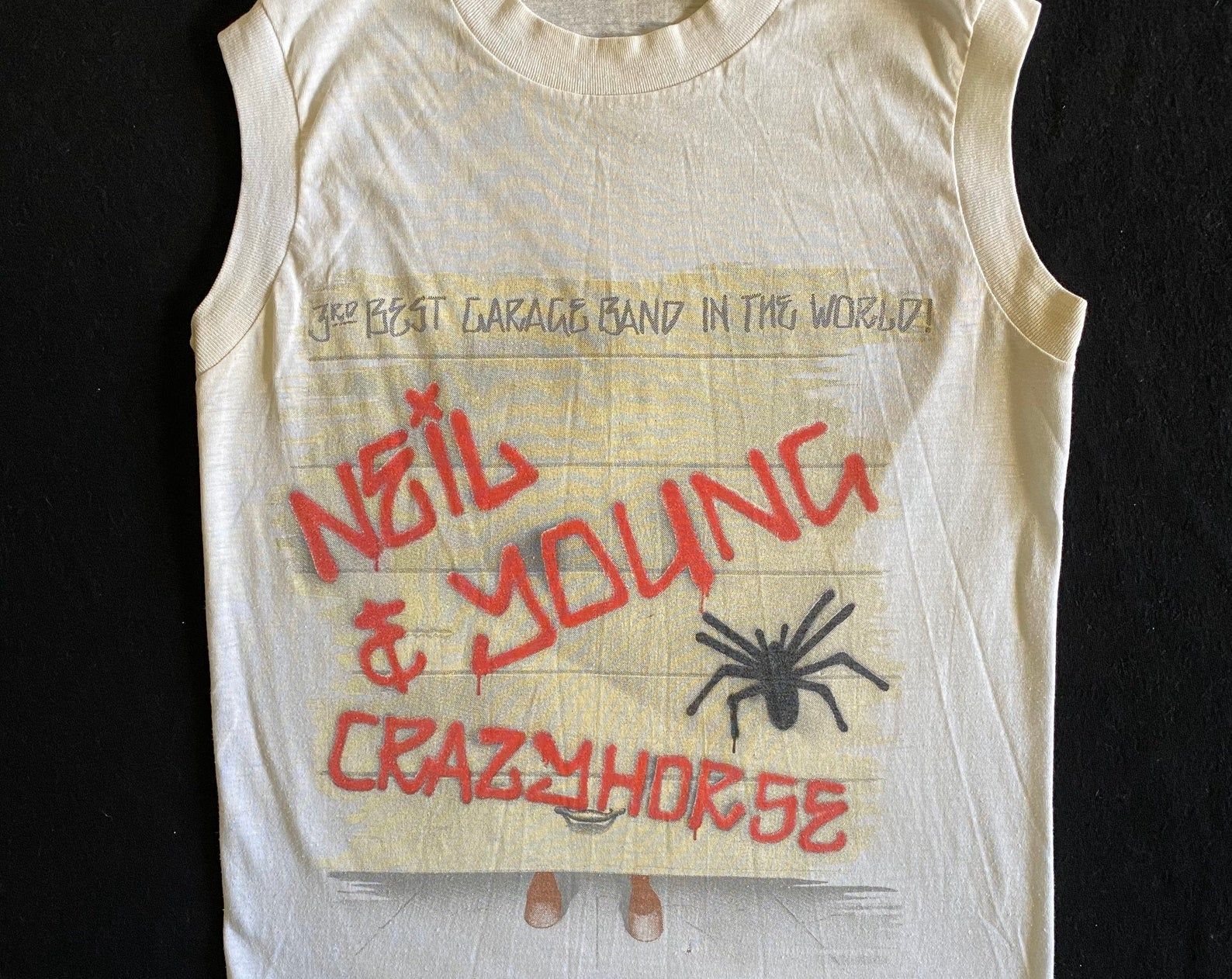 Rare Neil And Crazy Horse 3Rd Best Garage Band In The World 1986 Front And Back Graphics Soft Worn Thin Tank T Shirt Xs